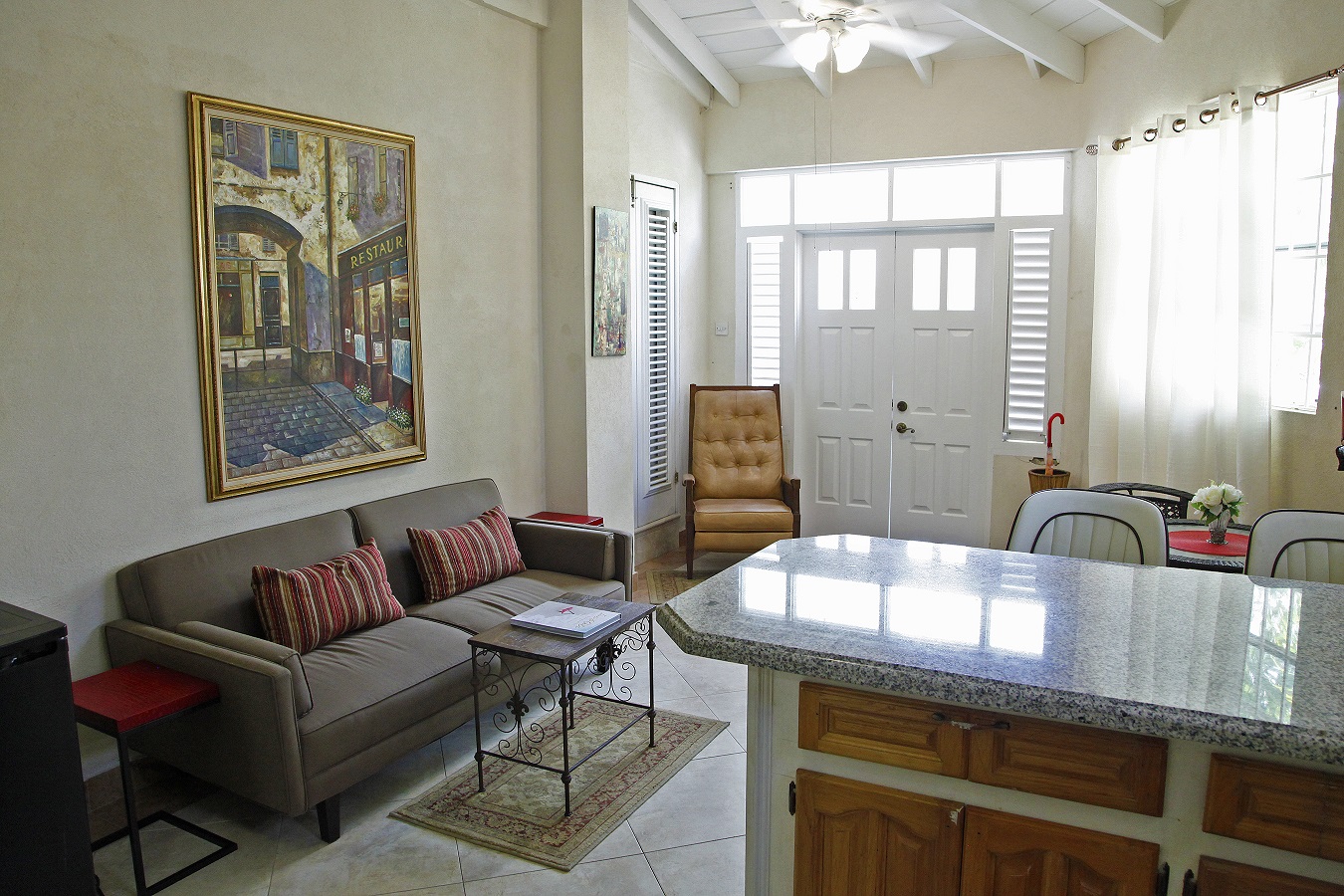 Apartment One — breakfast bar and living area