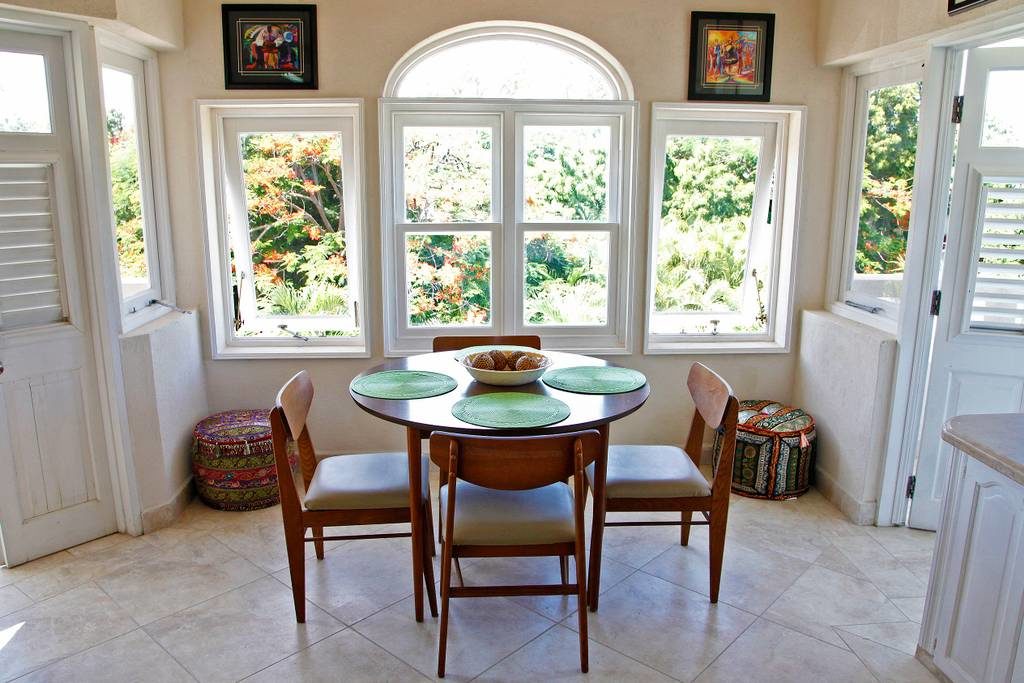 Apartment Two — dining area with garden views